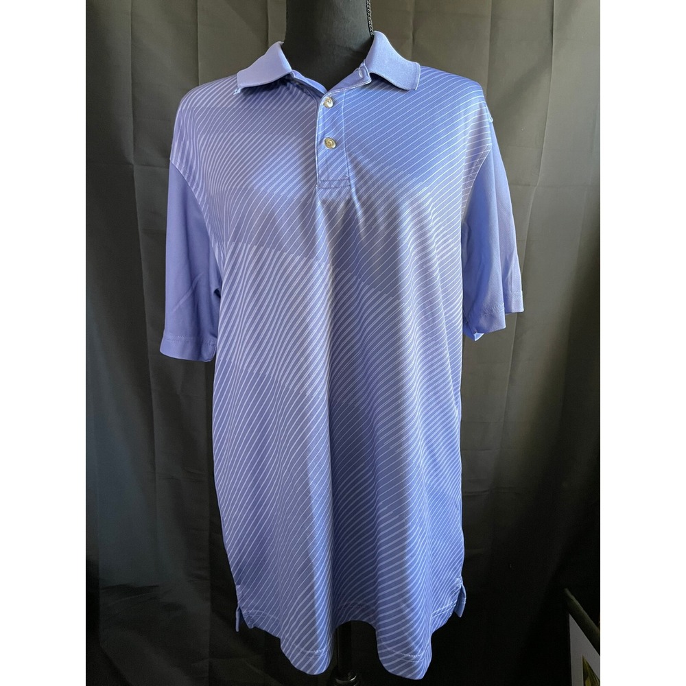 Pebble Beach Men's Golf Polo Shirt M Blue Striped Performance Stretch Athleisure
